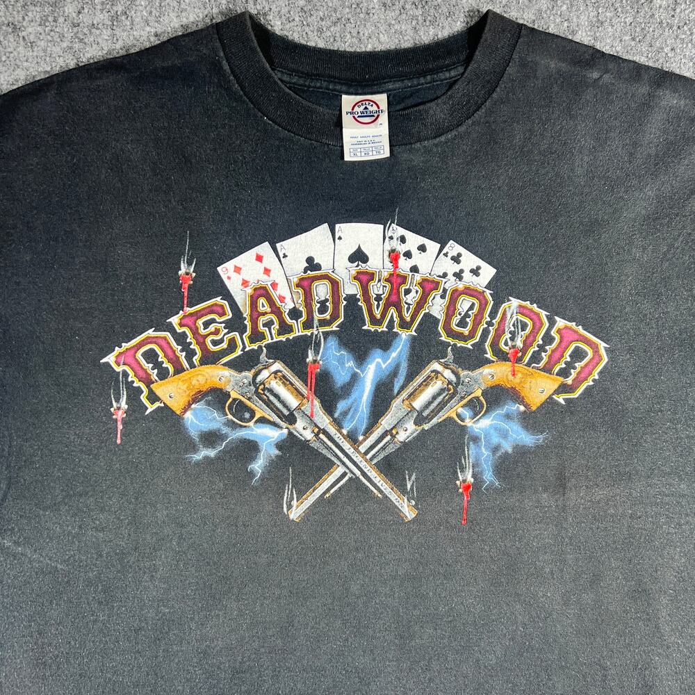 Y2K Deadwood Wild Bill Motorcycle Biker T-Shirt XL Black Double Sided